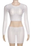 Black Sexy Solid See-through O Neck Long Sleeve Two Pieces