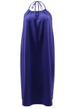 Синее сексуальное повседневное сплошное бинтовое платье без рукавов с открытой спиной и лямкой на шее