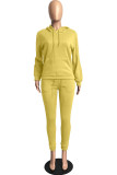 Yellow Fashion Casual Solid Basic Hooded Collar Long Sleeve Two Pieces