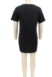 Black Casual Solid Patchwork Slit O Neck T-shirt Dress Dresses