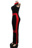 Red Casual Sportswear Patchwork Basic Zipper Collar Skinny Jumpsuits