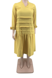 Yellow Casual Solid Flounce V Neck Cake Skirt Plus Size Dresses