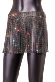 Black Sexy Solid Patchwork Sequined Hot Drill High Waist Straight Solid Color Bottoms