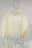 White Fashion Casual Solid Patchwork Flounce O Neck Tops