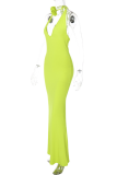 Black Sexy Solid Bandage Patchwork Backless Halter Wrapped Skirt Dresses