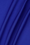 Vestido azul sexy patchwork com perfuração quente transparente sem costas com gola oblíqua