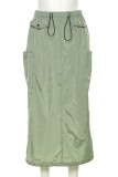 Falda color sólido convencional de cintura alta regular de patchwork sólido informal verde