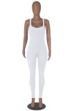 Witte Sexy Casual Solid Backless U-hals Skinny Jumpsuits