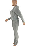 Light Gray Casual Solid Patchwork Fold Hooded Collar Long Sleeve Two Pieces
