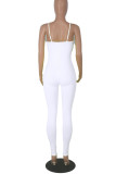 White Sexy Solid Tassel Patchwork Feathers Spaghetti Strap Skinny Jumpsuits