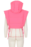 Pink Casual Solid Draw String Mandarin Collar Outerwear