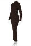 ブラック セクシー カジュアル ソリッド ホロー アウト 小帯タートルネック ロング スリーブ ドレス