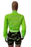 Outerwear verde fluorescente com estampa de rua patchwork com zíper
