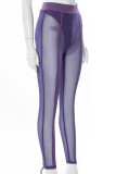 Purple Fashion Sexy Solid See-through Skinny High Waist Pencil Trousers