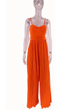 Tangerine Sexy Solid Patchwork Fold Spaghetti Strap Straight Jumpsuits