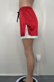 Rote, lässige Sportbekleidung, solide, Patchwork-Schlitz, hohe Taille, gerade, einfarbige Unterteile