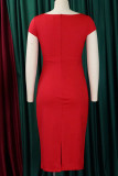 Красные элегантные однотонные платья с квадратным воротником и квадратным воротником в стиле пэчворк