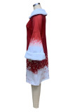 Red White Elegant Print Patchwork Feathers Off the Shoulder One Step Skirt Dresses