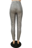 Pantalones rectos de cintura alta regulares sólidos casuales grises