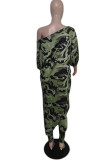 Camouflage Fashion Casual Print Asymmetrischer schräger Kragen Dreiviertel zweiteilig