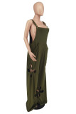 Army Green Fashion Casual Solid Hollowed Out Spaghetti Strap Plus Size Jumpsuits (Without Tops)