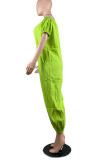 Green Casual Solid Patchwork Off the Shoulder Loose Jumpsuits
