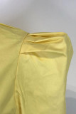 Moda amarela sexy sólido patchwork fivela assimétrica turndown colarinho tops