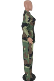 Blauer Mode-beiläufiger Camouflage-Druck Basic V-Ausschnitt Regular Jumpsuits