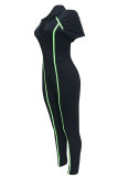 Macacão skinny verde moda casual sportswear patchwork sólido com zíper