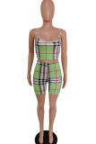 Fluorescent green Fashion Casual adult Ma'am Plaid Patchwork Two Piece Suits Straight Sleeveless Two Pieces