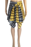 Rood Geel Casual Street Plaid Print Patchwork Asymmetrische Hoge Taille Type A Full Print Bottoms