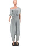 Grå Mode Casual Solid Basic O-hals Harlan Jumpsuits