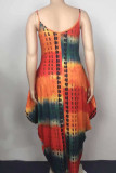 Red Casual Print Patchwork Spaghetti Strap Sling Dress Plus Size Dresses