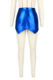 Blue Sexy Solid Patchwork Asymmetrical High Waist Pencil Solid Color Bottoms