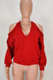 Red Fashion Casual Solid Hollowed Out Tops