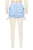 Cyan Gray Casual Solid Basic Regular High Waist Conventional Solid Color Skirt