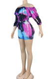 violet Fashion Sexy Print Milk. Half Sleeve one word collar Rompers