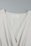 Vestidos de manga larga con cuello en V plisado de frenillo sólido informal gris