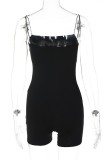 Black Sexy Casual Sportswear Solid Backless Spaghetti Strap Skinny Romper