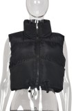 Black Casual Solid Patchwork Mandarin Collar Outerwear