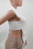 White Sexy Casual Solid Patchwork Asymmetrical Turndown Collar Tops
