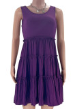 Purple Casual Solid Patchwork Fold O Neck A Line Dresses