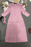 Mode rose décontracté solide Patchwork avec ceinture col en V jupe crayon robes