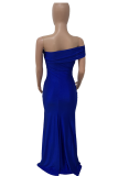 Blue Sexy Solid Patchwork One Shoulder Trumpet Mermaid Dresses