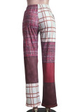 Calças de retalhos retas de cintura alta retas vermelhas casuais com estampa de rua