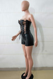 Black Sexy Party Solid Cross Straps Reflective Strapless Skinny Rompers