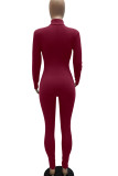 Rosa Casual Solid Patchwork Skinny Jumpsuits med blixtlåskrage