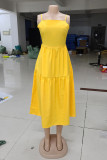 Yellow Sexy Casual Solid Backless Spaghetti Strap Sleeveless Dress