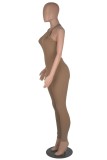 Khaki Sexy Casual Solid Backless O Neck Skinny Jumpsuits