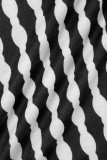 Vestidos de manga larga con cuello en O de patchwork con estampado casual en blanco y negro